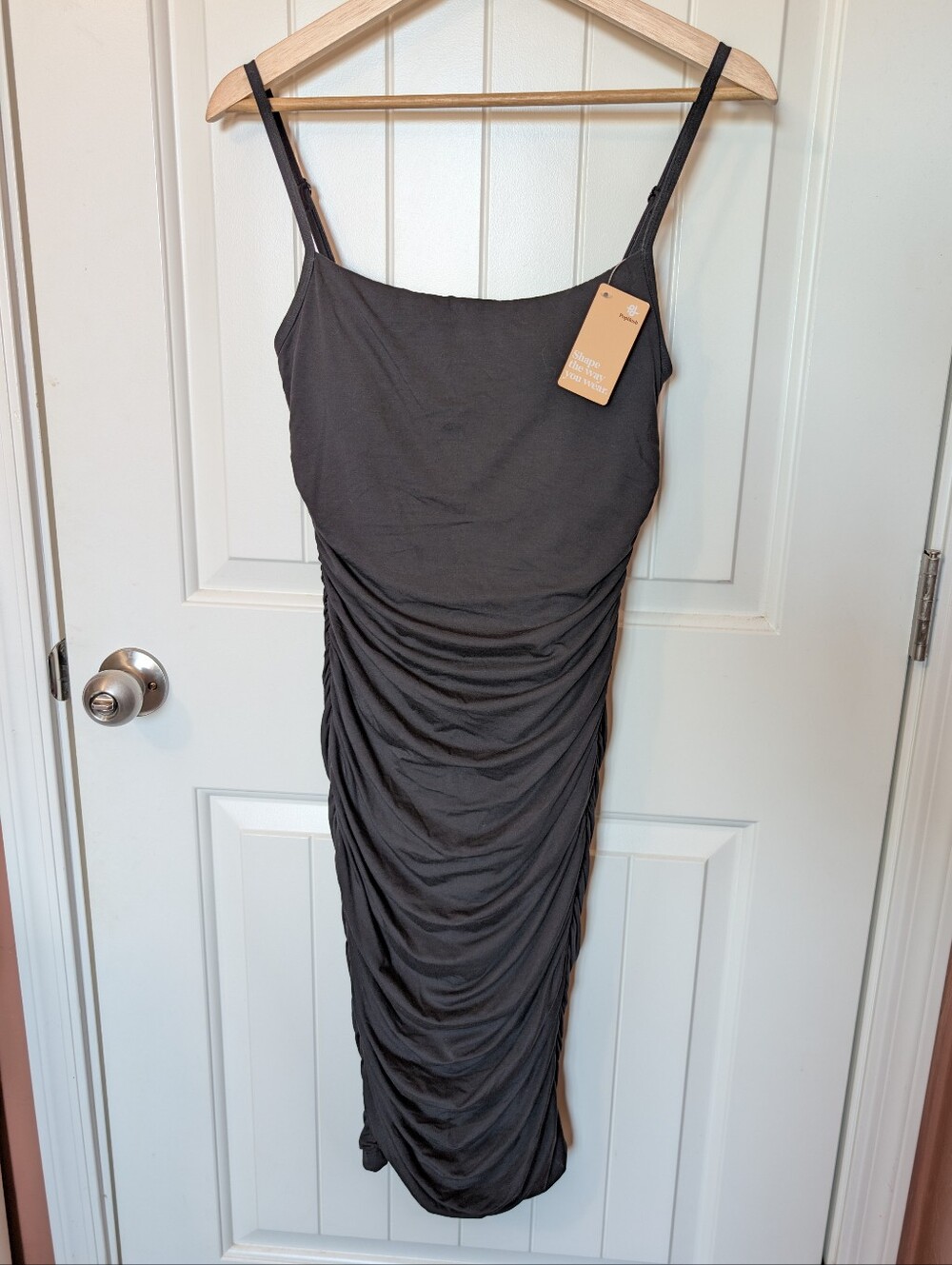 NWT Popilush Ruched Bodycon Midi Slip Dress Small Black